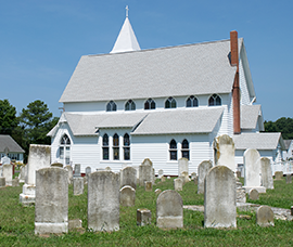 Deal Island church and graveyard. Photograph, Sky Swanson